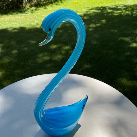 Murano Other - 13-1/2” Blue Swan Sculpture